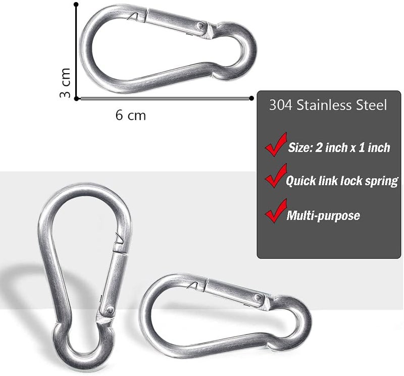 EFFIET 3.15 Inches 4 Inches Stainless Steel Carabiner for Gym Equipment Connection, Heavy Duty Spring Snap Hook Clips Buckle for Gym Exercise, Punching Bags, Hiking, Camping - Image 4